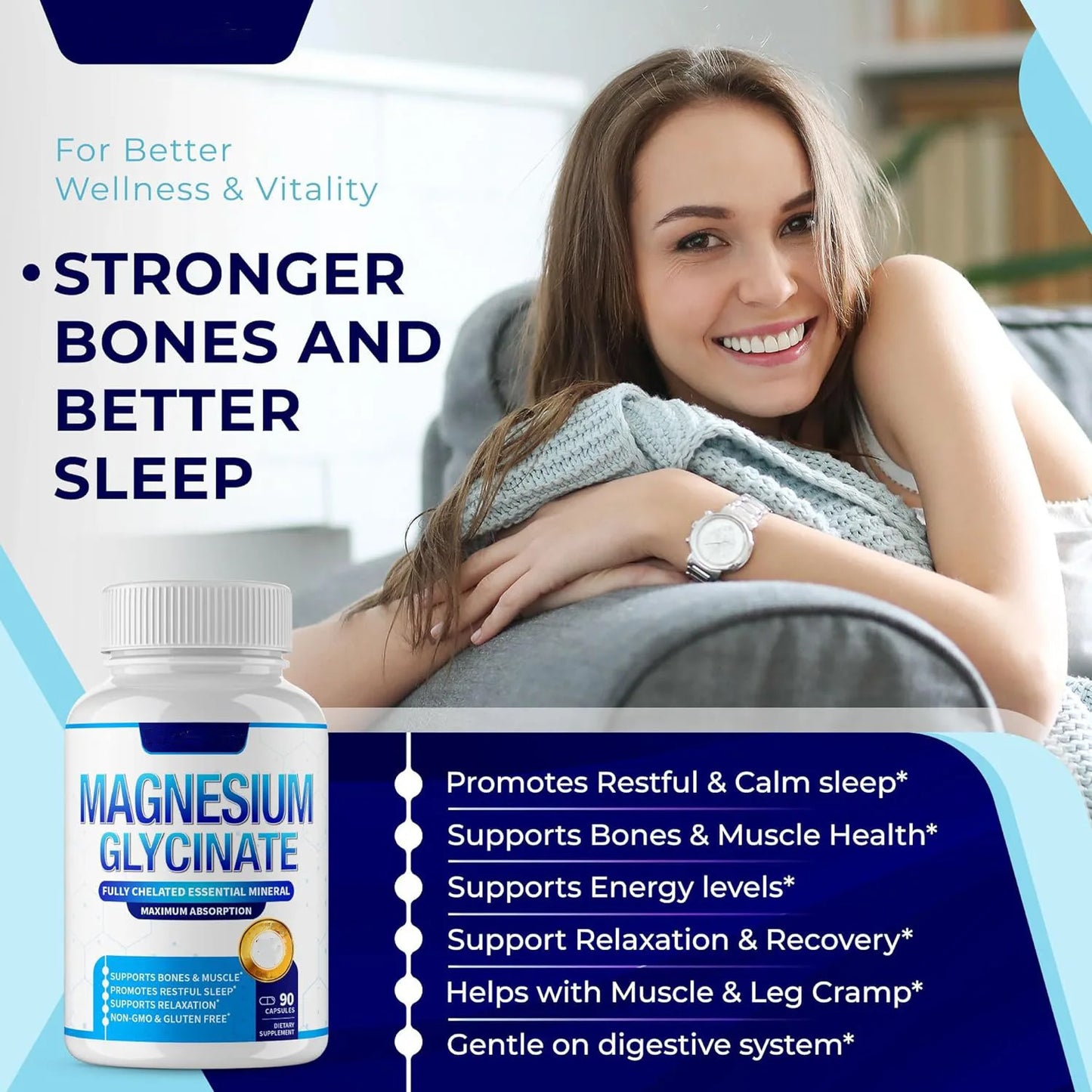 3-in-1 Magnesium Glycinate 1800mg Complex  Capsules
